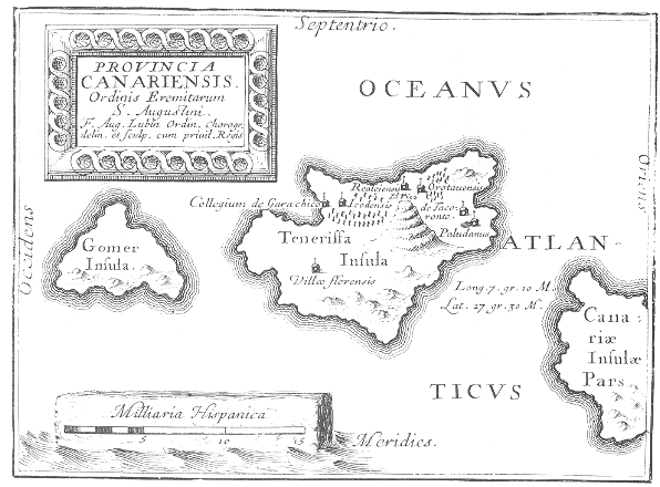 Stampa di Lubin: mappa dei conventi agostiniani alle isole Canarie
