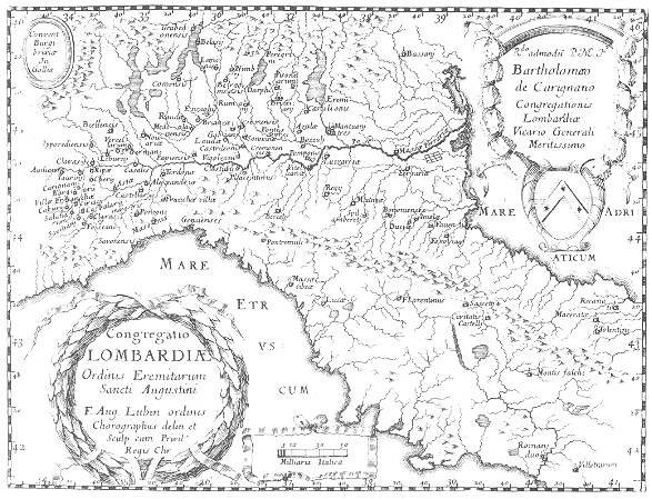 Stampa di Lubin: mappa dei conventi agostiniani in Lombardia