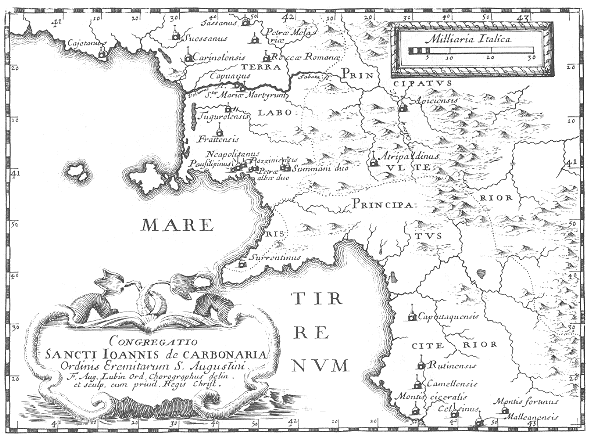 Stampa di Lubin: mappa dei conventi agostiniani nella Congregazione di St. Ioannis de Carbonara