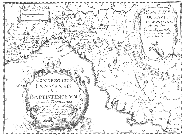 Stampa di Lubin: mappa dei conventi agostiniani nella Congregazione dei Battistini