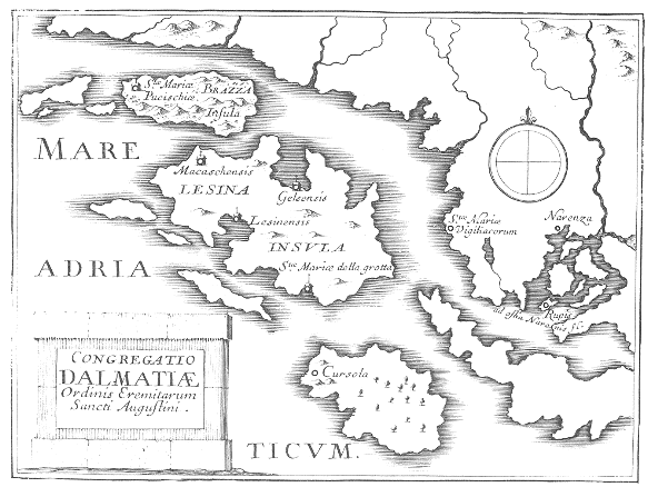 Stampa di Lubin: mappa dei conventi agostiniani nella Congregazione di Dalmazia
