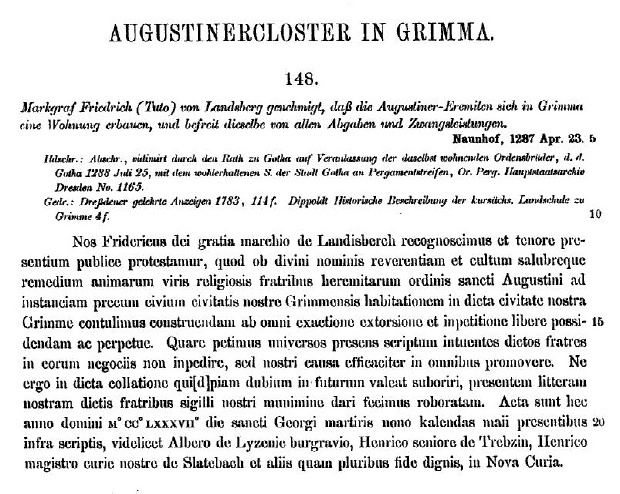 Pergamena del 1287: il Margravio Federico di Landsberg autorizza un monastero agostiniano a Grimma