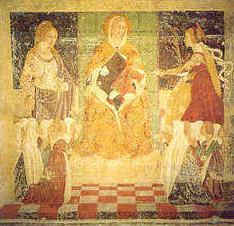 Affresco medioevale con la Vergine e santi