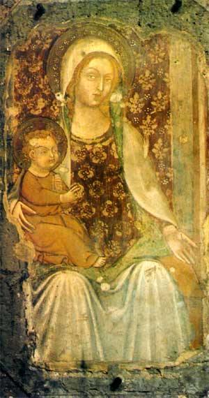 Madonna della Grazia, affresco, probabilmente della scuola senese del tardo Trecento, tra le opere più preziose conservate nel Duomo di Caserta Vecchia.