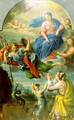 Tela di Ferri Giovanni Francesco (1701-1775) con la Madonna del Soccorso collocata nella chiesa di Sant'Agostino, oggi Duomo di Pergola
