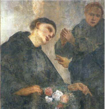 San Nicola da Tolentino e il miracolo delle rose: affresco nel convento agostiniano di Tolentino