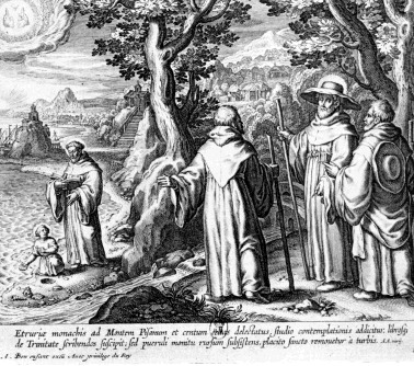 Agostino e i monaci di Monte Pisano: stampa seicentesca di Bolswert