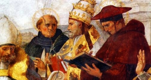 Immagine di papa Innocenzo III fra Agostino e santi