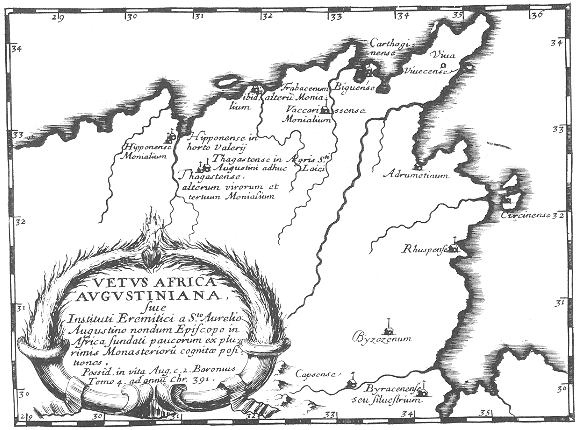 L'Africa agostiniana con i monasteri da lui fondati in una stampa del 1659 di Lubin