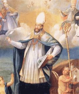Agostino vescovo con la tipica cocolla nera dei frati agostiniani