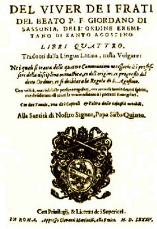 Frontespizio di una stampa (1585) dell'opera di Giordano da Sassonia