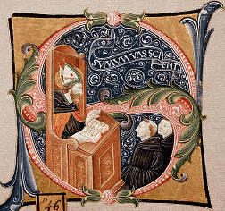 Agostino insegna ai suoi monaci in una miniatura medioevale