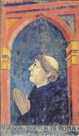 Immagine del teologo Agostino da Roma, affresco da Vercelli