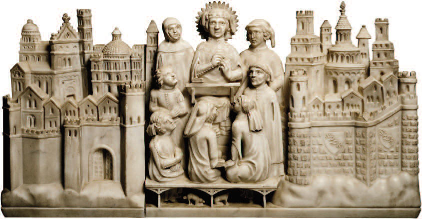 Agostino insegna ai suoi discepoli: immagine dall'Arca di Pavia in san Pietro in Ciel d'Oro