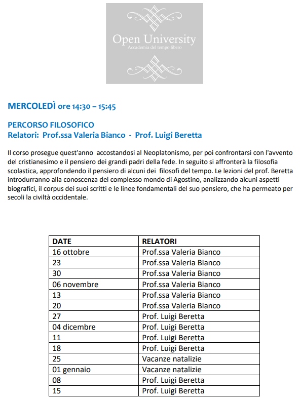 La locandina di presentazione dei corsi