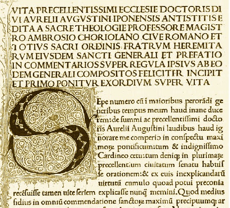 Incipit della Vita divi Aurelii Augustini Iponensis di Massarius da Cori
