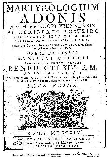 Martirologio di Adone in una edizione a stampa edita a Roma nel 1745