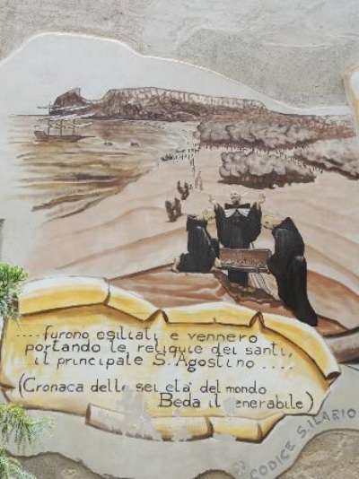 Murale della chiesa di sant'Agostino a Cagliari che ricorda l'episodio descritto da Beda il Venerabile
