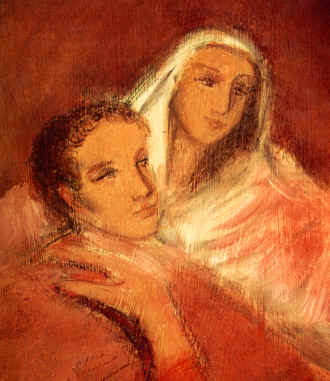 Monica e il giovane Agostino: tavola del Maestro Crippa nella Collezione dell'Associazione S. Agostino a Cassago 