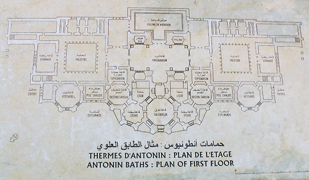 Il corpo centrale della costruzione era occupato dal frigidarium (stanza fredda), dal tepidarium (stanza tiepida), dal calidarium (stanza calda) e dalla grande piscina aperta sul mare.