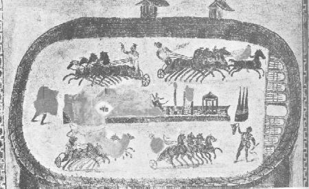 Corsa di carri nel circo in un mosaico del VI secolo proveniente da Cartagine