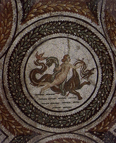 Particolare di mosaico con il corteo del dio Nettuno