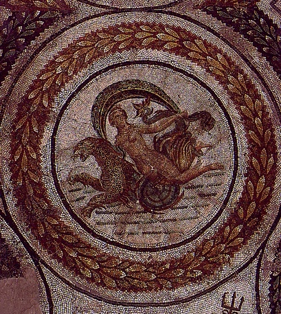 Particolare di mosaico con il corteo del dio Nettuno