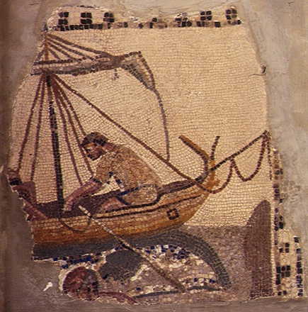 Mosaico con scena di vogatore su una barca al Museo del Bardo