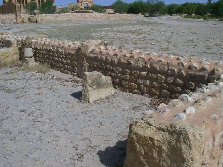 Mura di una casa: sullo sfondo la Porta di Antonino e il Capitolio 