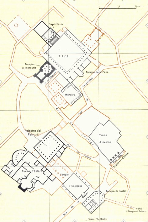 Mappa della città romana con i principali monumenti