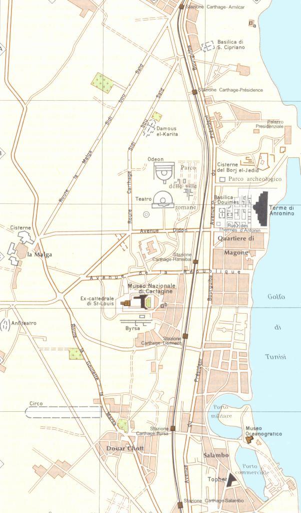 Cartagine in età romana con i principali siti archeologici