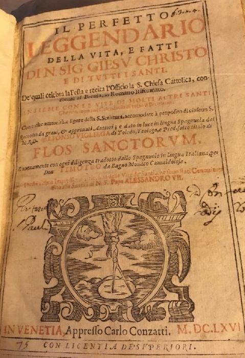 La copertina del volume di Vigliega nella edizione veneziana del 1667