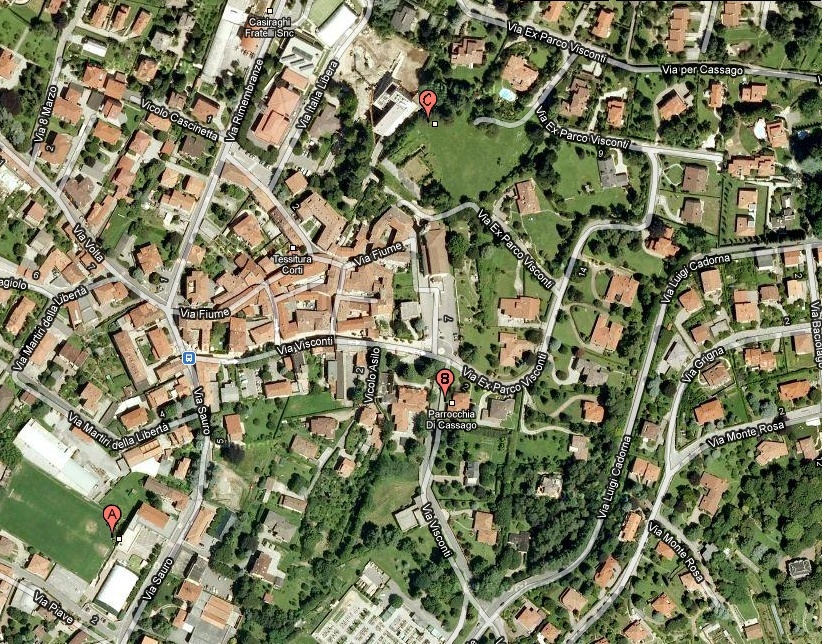 Mappa di Cassago con le localit sede di eventi collegati alla Mostra