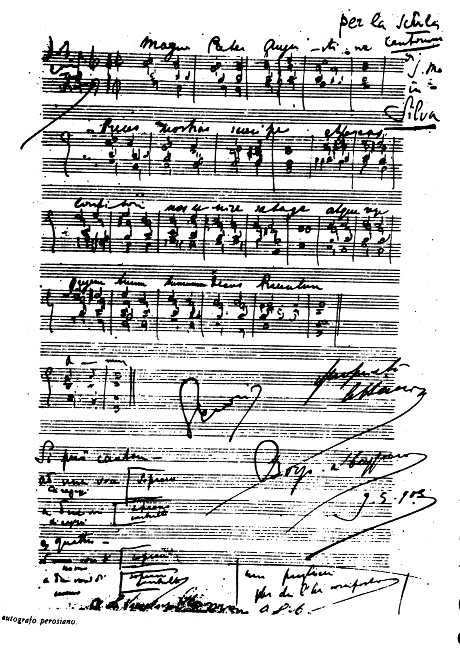 Manoscritto di Perosi con la partitura del Magni Pater Augustini