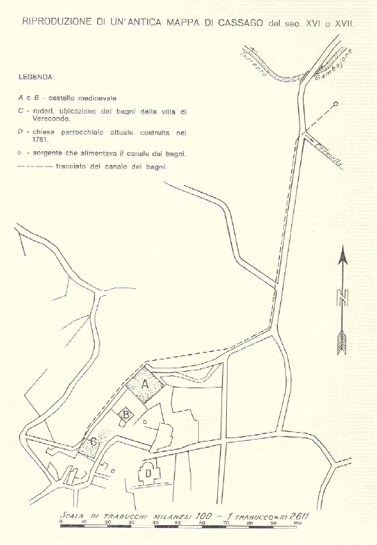 Mappa della vecchia Cassago tratta da un'opera di Pasquale Cattaneo