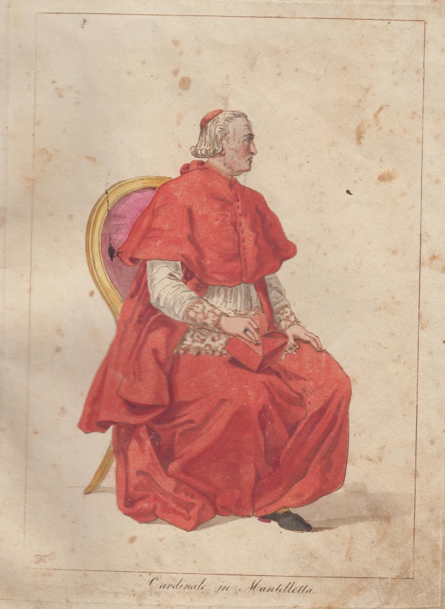 acquaforte con l'immagine di Cardinale in mantelletta