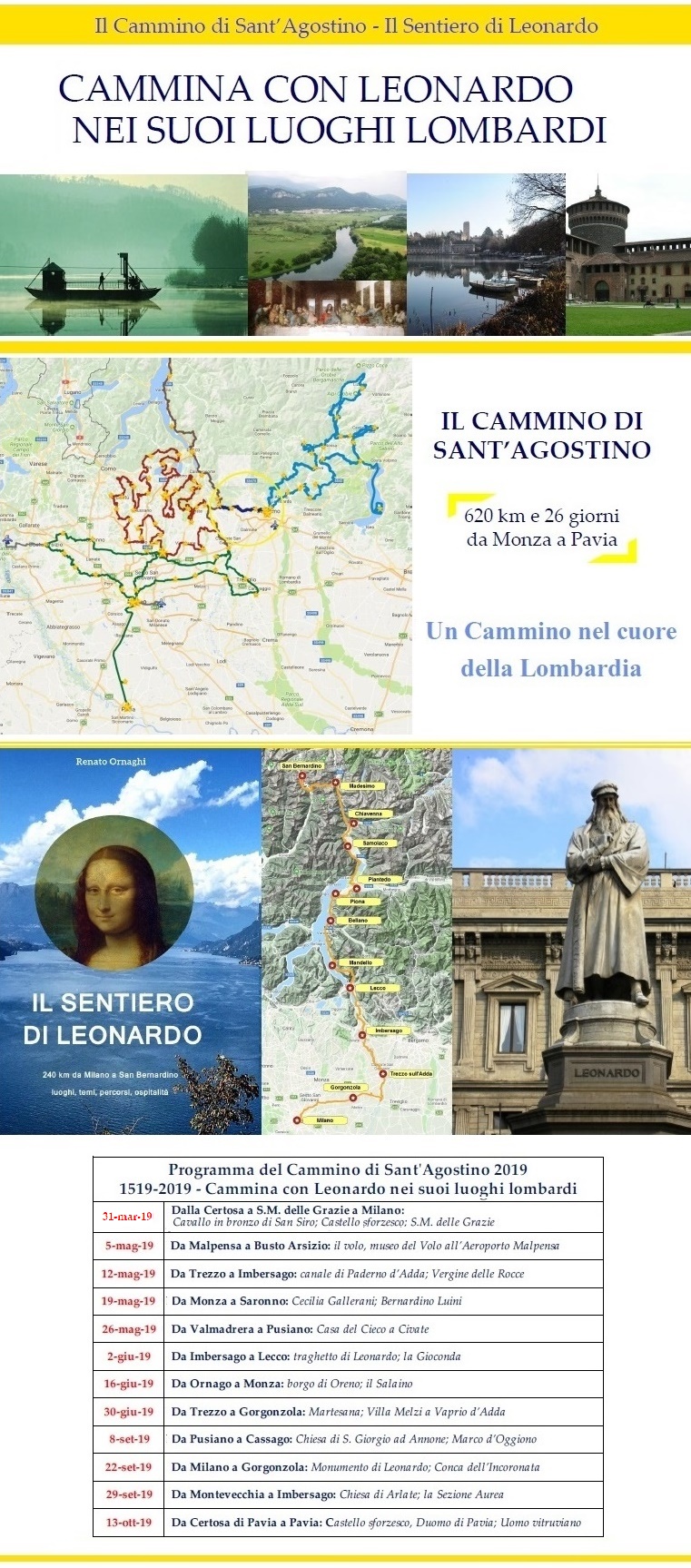 Le tappe in programma del Cammino nel 2019