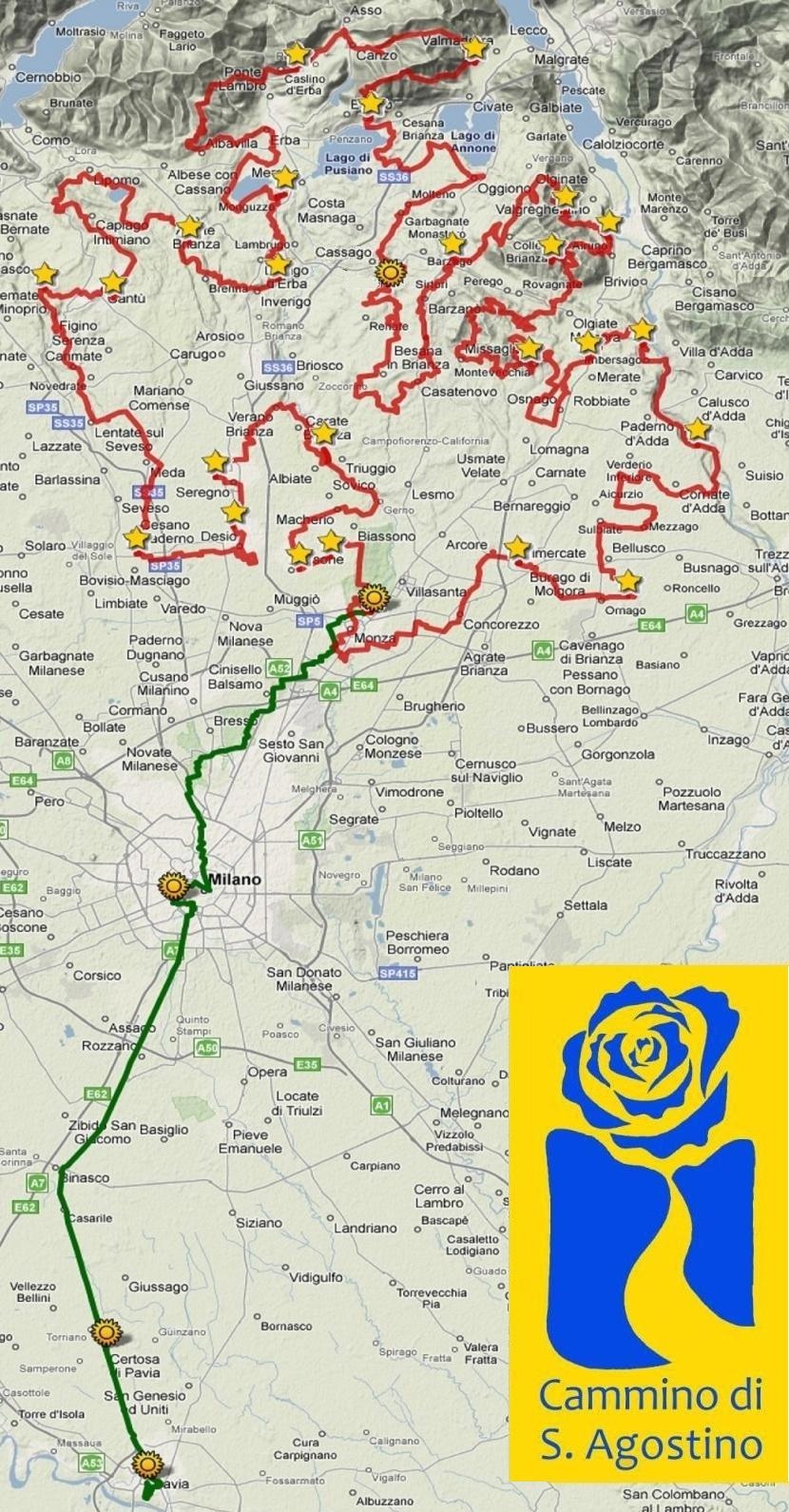 Mappa del percorso del Cammino di Sant'Agostino