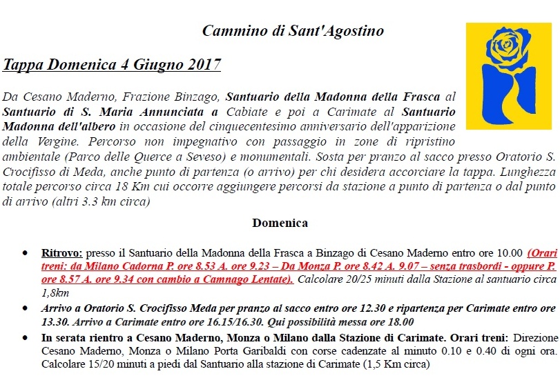 La locandina della tappa del 4 giugno 2017 da Binzago a Carimate