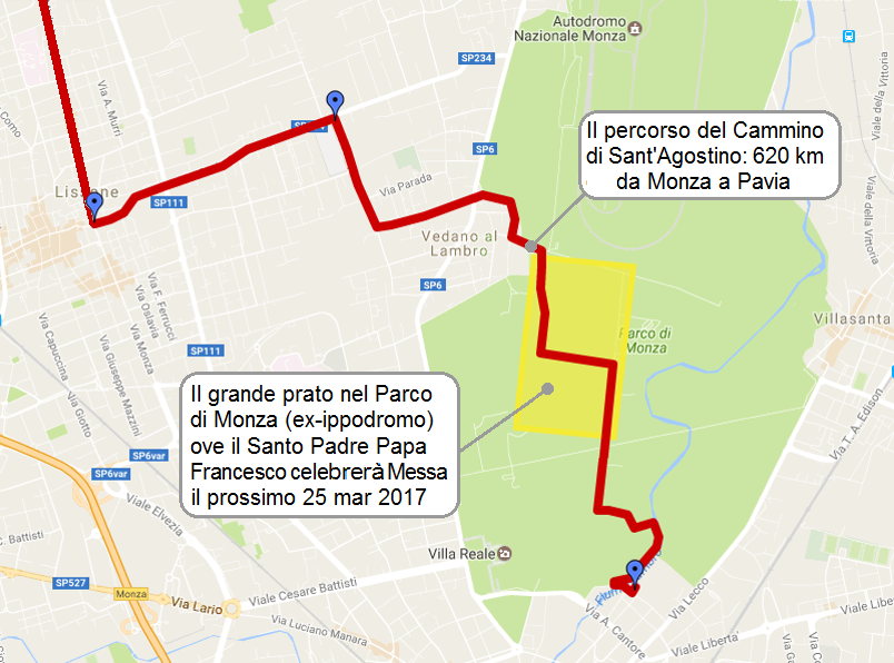 La mappa del Cammino coinvolto nella manifestazione del 25 marzo