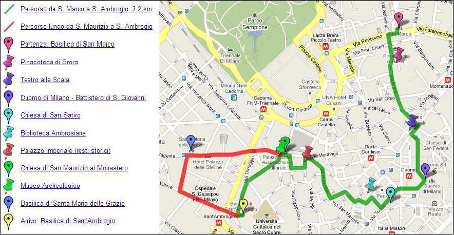 Mappa del percorso inaugurale milanese