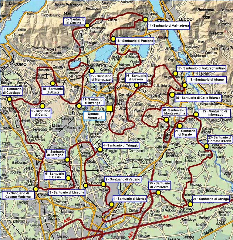 Il percorso del Cammino di sant'Agostino