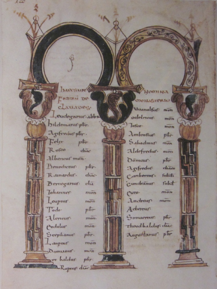 Manoscritto con l'elenco dei monaci residenti nell'abbazia benedettina di Civate iscritti nella Confraternita di Fabaria nell'anno 845 che è conservato nella Biblioteca del monastero di San Gallo