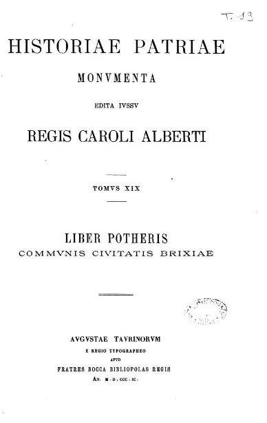 L'intestazione del volume Historiae Patriae Monumenta