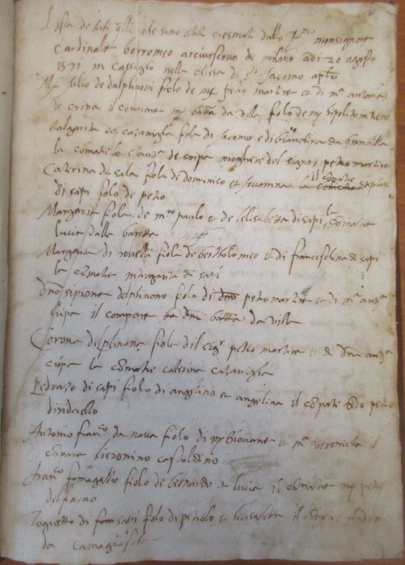 La prima pagina dell'elenco dei cresimati