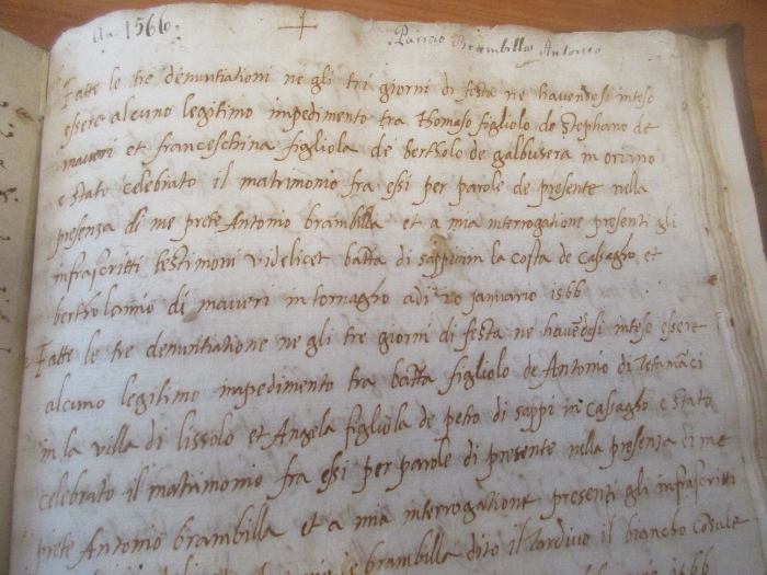 La prima pagina del registro dei mtrimoni