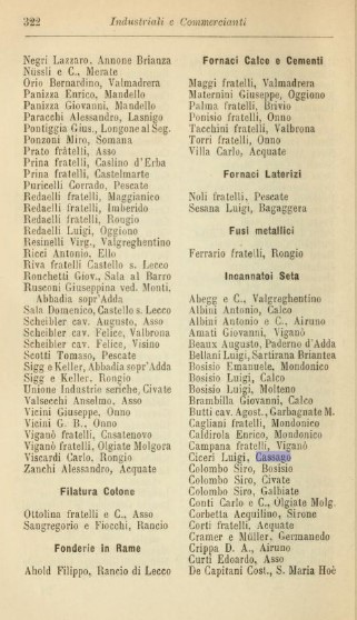La pagina relativa all'incannatoio di Luigi Ciceri
