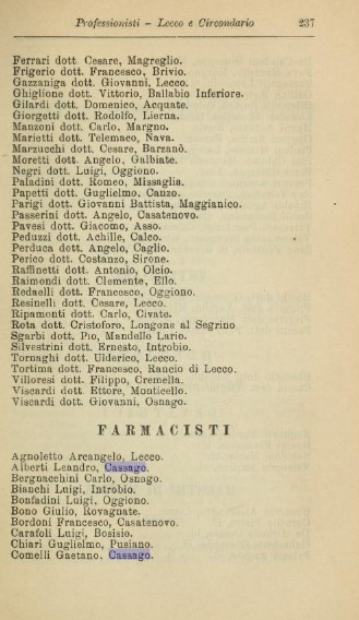 La pagina con la descrizione delle Farmacie del lecchese