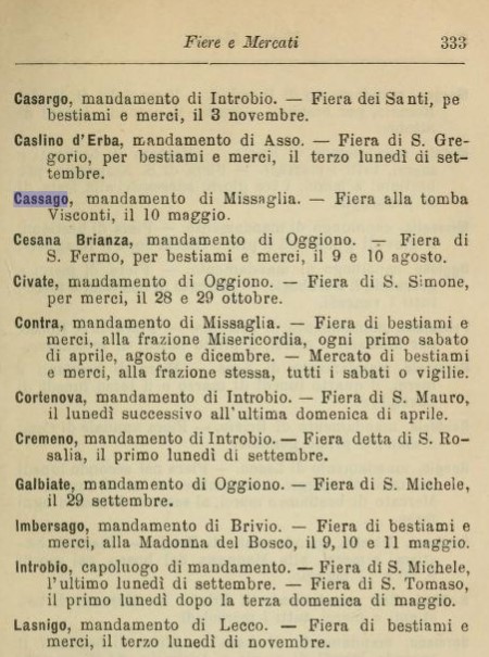 La pagina con il riferimento alla Fiera che si svolgeva a Tremoncino