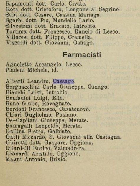 La pagina con la descrizione delle Farmacie del lecchese